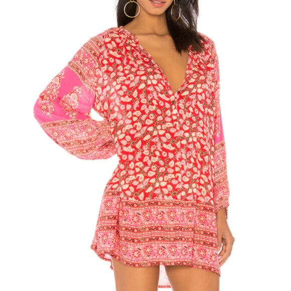 SPELL Delirium Smock Mini Dress Red Coral Size Small - Picture 1 of 4